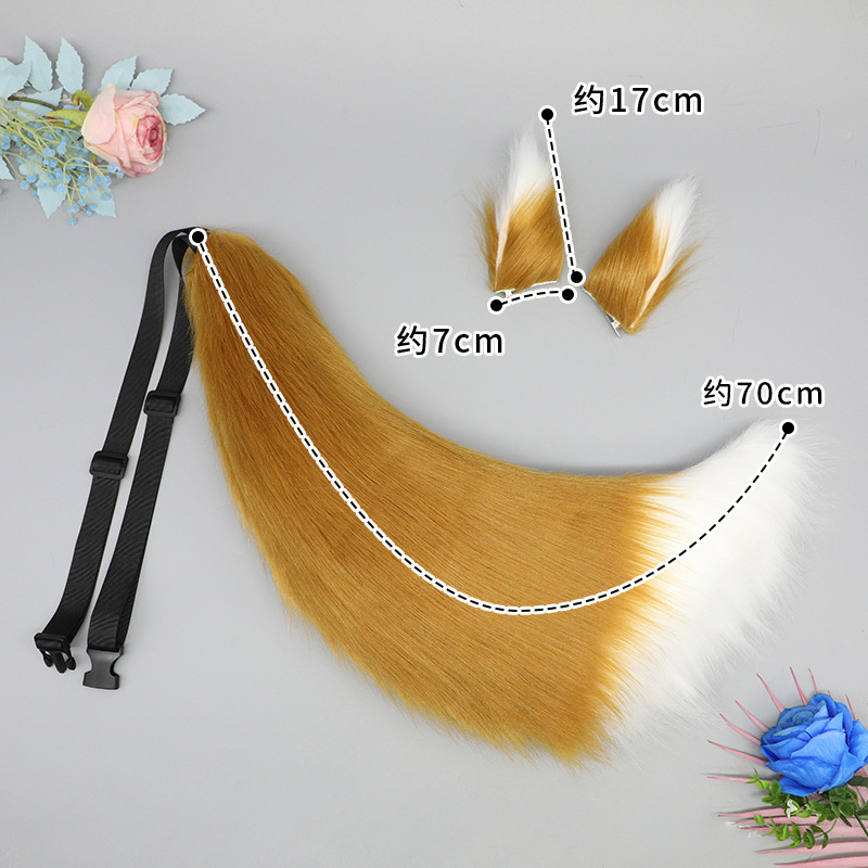 De una sola pieza hecha a mano de felpa de oreja de zorro de oreja de lobo horquilla de cola de zorro de cola de lobo joyería bestia accesorios tocado de cola de oreja traje