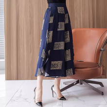 夏季新款九分阔腿裤女清凉垂感裙裤松紧高腰棉绸薄裤子妈妈跳舞裤