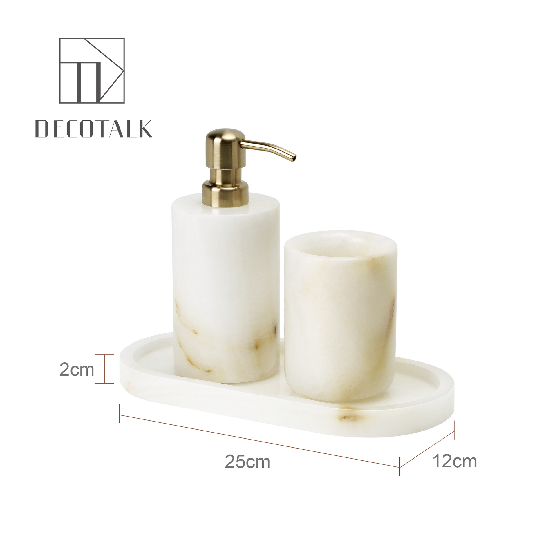 DecoTalk, lujo ligero, estilo antiguo, jade blanco, mármol natural, kit de lavado de baño, bandeja de caja de pañuelos de aromaterapia