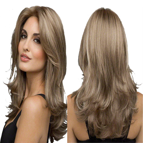 Cross-border platform foreign trade wholesale European and American big wave medium long bangs long curly hair gradient synthetic wig for women