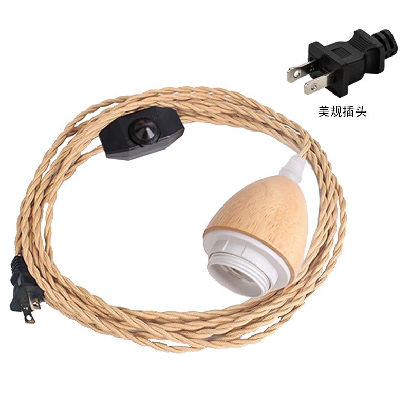 E27 lámpara de madera cuerda de cáñamo residencial tornillo lámpara colgante de roble línea de ajuste de pared de lámpara de cama de madera sólida