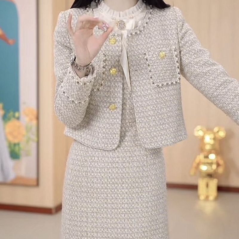 高档小香风两件套连衣裙2025秋冬新款时尚洋气显瘦外套裙套装女冬|undefined