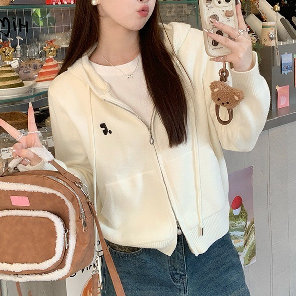 连帽卫衣开衫秋装女款2025年新款黄色毛衣针织小外套秋季穿搭上衣|undefined