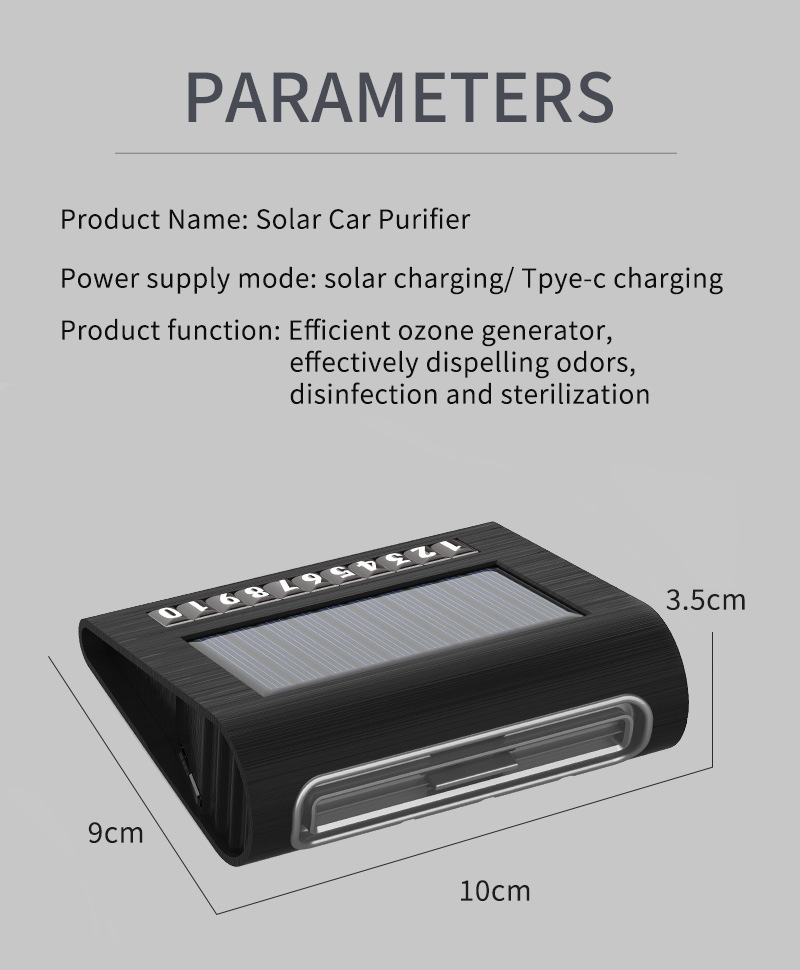 Solar Car Air Purifier, Automatic Running, Parking Start, Solar Charging, Ultra-long Battery Life, No Consumables