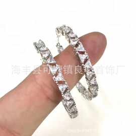 施家精工三角钻大耳环施华洛水晶元素跨境欧美时尚夸张个性大耳环