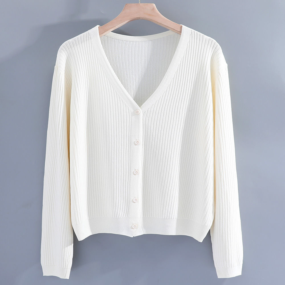 Women's short-sleeved long-sleeved cardigan with ice silk knitted cardigan, paired with a slip dress for summer, sun protection, and a light shawl.