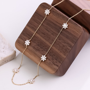 Cross-border new laboratory cultivation diamond K gold snowflake necklace senior clavicle chain simple all-match sweater chain