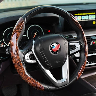 Car Card Cover, Steering wheel cover - flat-peach-wood-grain-brown-2-pieces-38cm