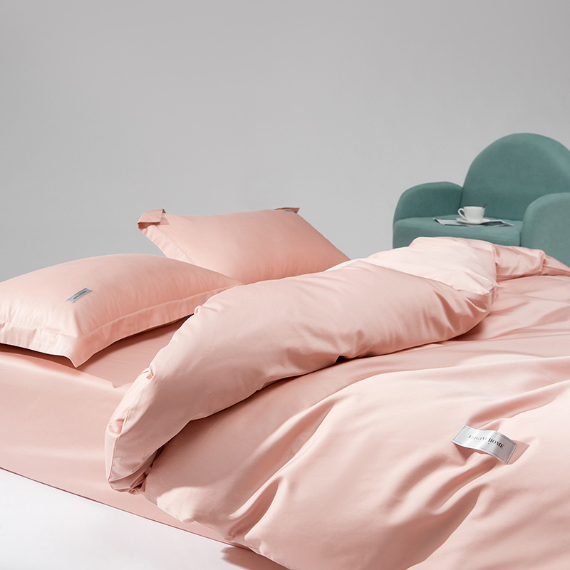 Simple Style 100S Satin Long-staple Cotton Four-piece Set Pure Cotton Bed Sheet Quilt Cover Bed Hat and Single Pillowcase Bedding