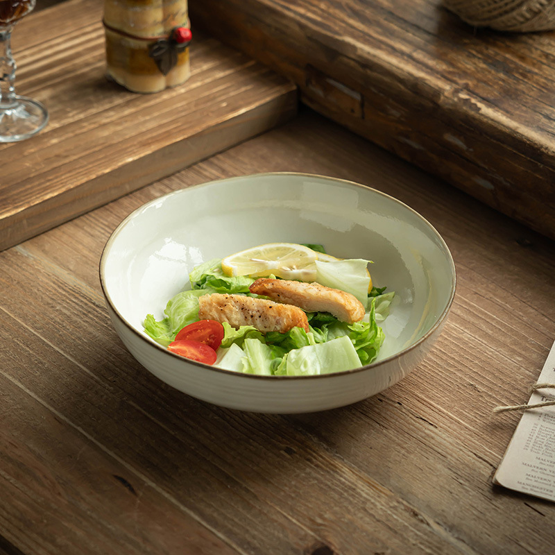 El patrón de anillo hace viejos cuencos de cerámica de estilo retrógrado hogar platos de platos de fideos de platos de platos de sopa de platos de ensalada de platos redondos al por mayor