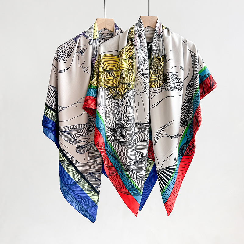 Pañuelo cuadrado femenino diseño creativo coreano sensación planta estampado floral chal primavera y otoño temperamento de moda estilo fino sarga cuadrado