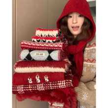 新年圣诞针织红色围巾女款2025冬季新款加厚护颈保暖双面围脖外搭