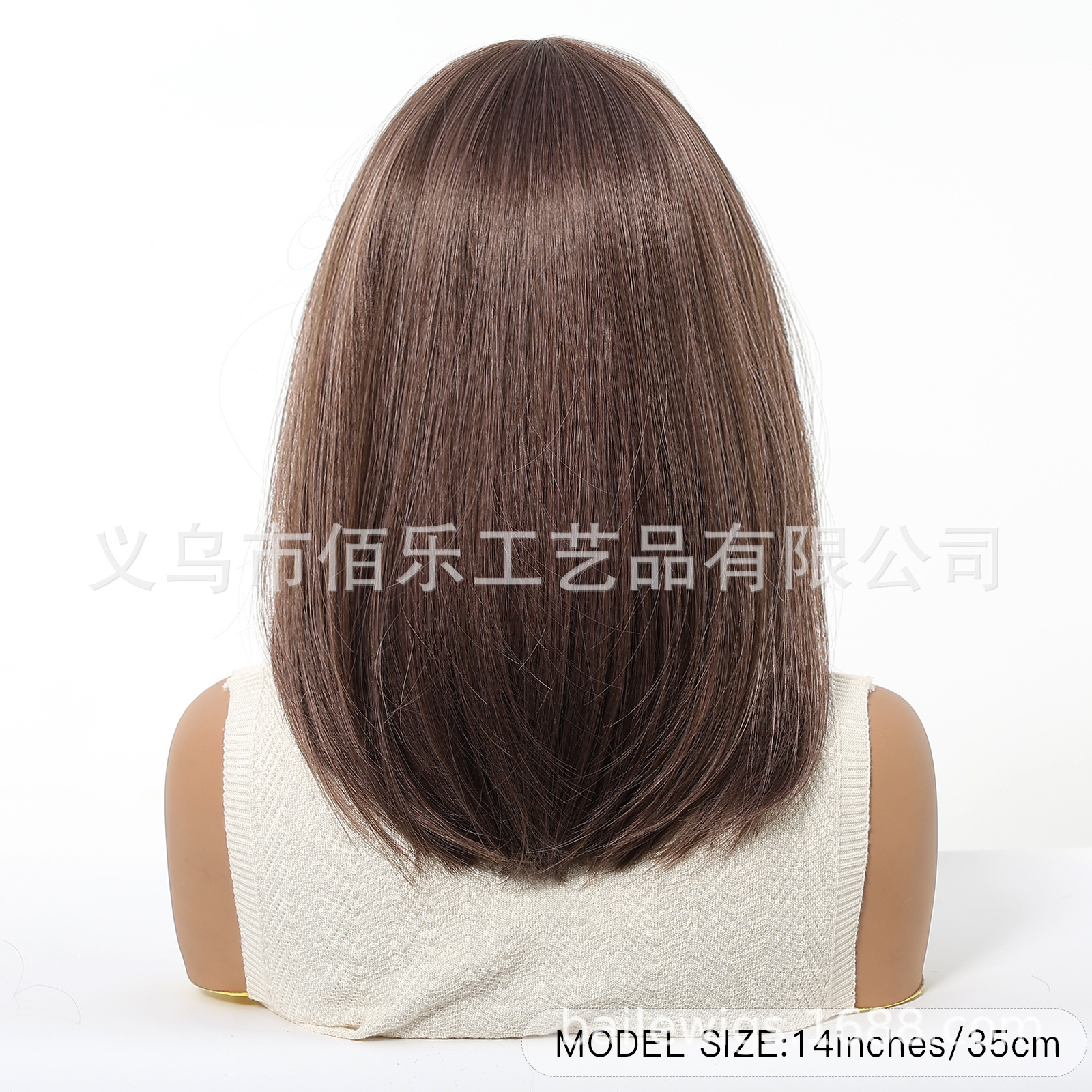 Peluca de flequillo de venta caliente en Europa y América, capa hasta el hombro, cabello lacio marrón natural, fabricante transfronterizo, al por mayor al por mayor