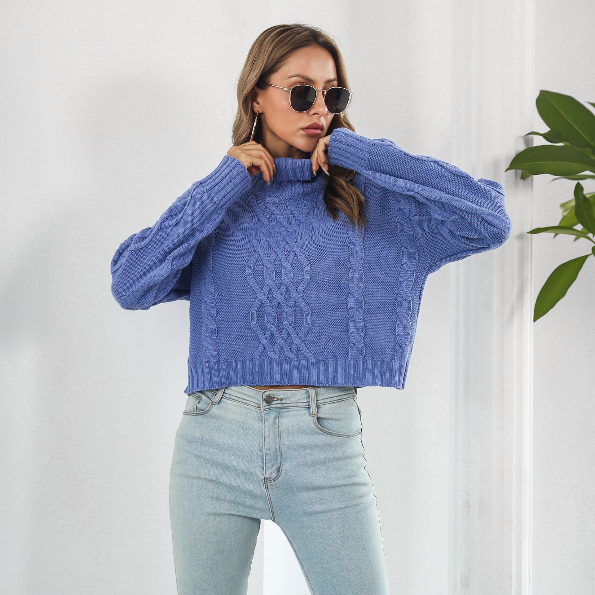 Knit Turtleneck Short Sweater Women Loose Autumn Winter Long Sleeve Sweater Sweater