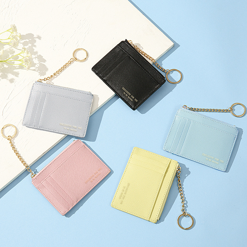 Business Occasion Basic Solid Color Soft Surface Square Zipper Small Wallet