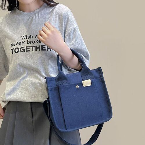 Original Japanese bucket tote canvas bag, simple and versatile, artistic one-shoulder portable lunch box bag for women cross-body