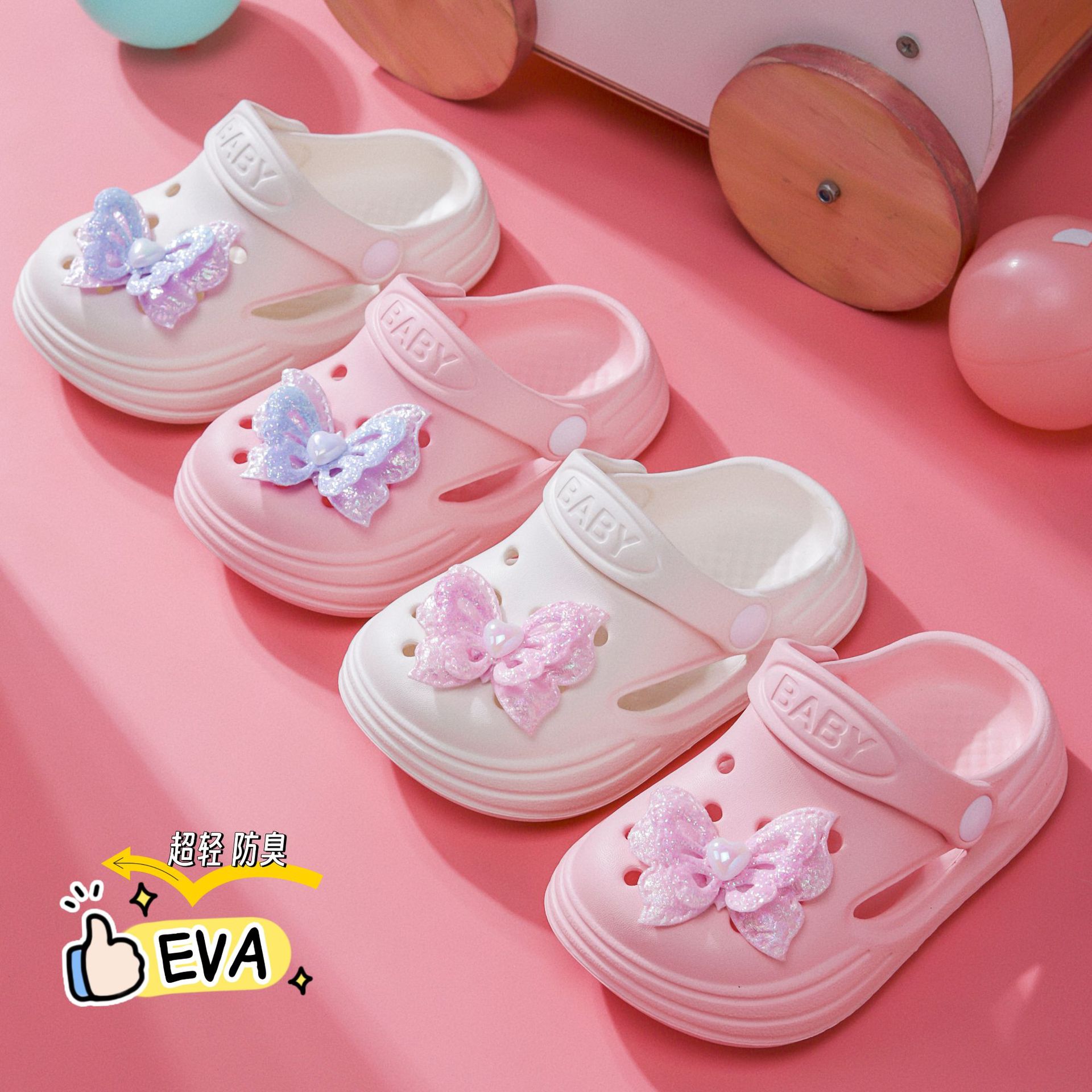 Girls' Clogs for Summer, Bowknot Cute Fashion Closed-Toe Two-Way Slip-On Beach Sandals