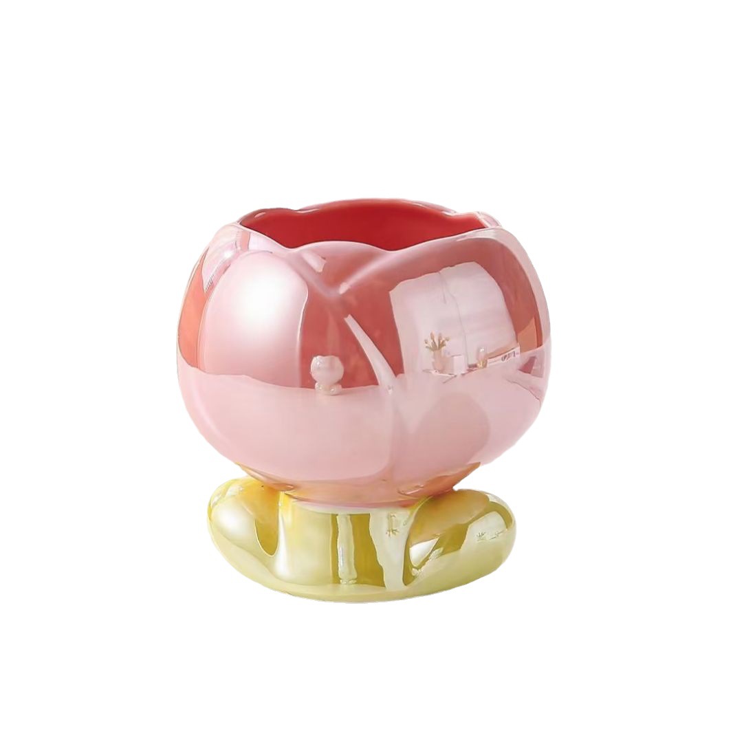 Taza colorida de la flor del hogar de las muchachas personalizadas con la taza de consumición de cerámica del regalo de la mano de la cuchara Taza de aspecto alto del estilo nórdico