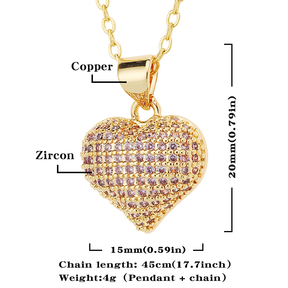Fashion Heart Shape Copper Inlay Zircon Necklace