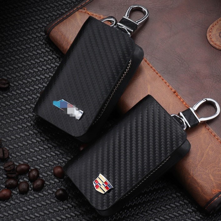 Venta directa de fábrica de estuche para llaves de coche con patrón de fibra de carbono, estuche para llaves con logotipo de coche universal, modelos completos