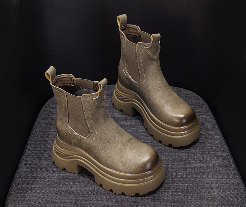 Boot Martin đế dày tăng chiều cao nữ phong cách Anh dáng ống khói — M2671-1 vàng lót nhung, M2671 một lớp màu đen, M2671 kaki một lớp bên trong, M2671-1 màu đen lót nhung chi tiết 21
