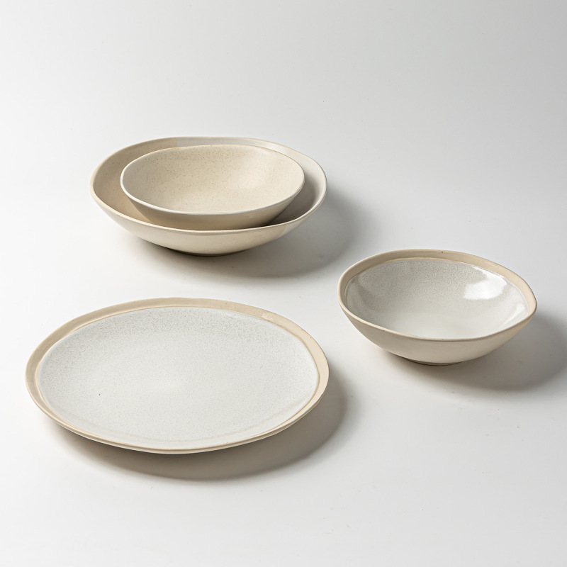Simple Style Matte Ceramic Bowl and Plate Set for Home Use, Rice Bowls, Plates, High-End Tableware, Vegetable Bowls, Soup Bowls, Dessert Plates