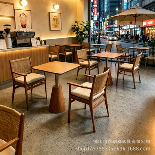 定制咖啡厅桌椅网红商用休闲复古烘培甜品店桌子餐饮餐厅实木餐椅