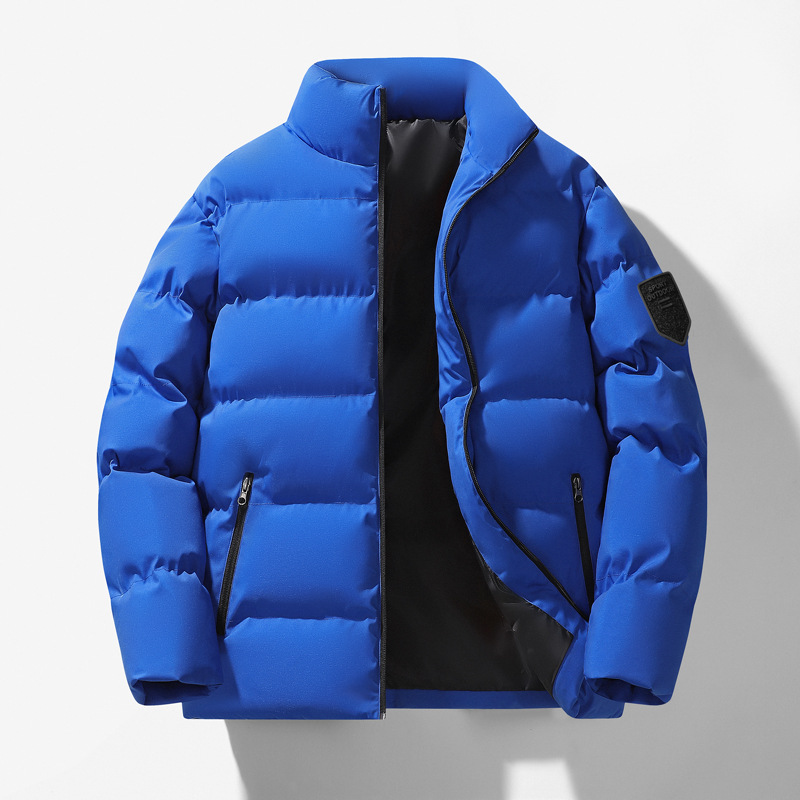 Invierno de algodón de gran tamaño para hombres, chaqueta de algodón de cuello de altura, chaqueta de algodón cálida casual de color sólido, ropa de pan para hombres