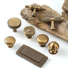 龍林五金純黃銅衣廚櫃門古銅色單孔把手復古簡約純銅抽屜拉手批發