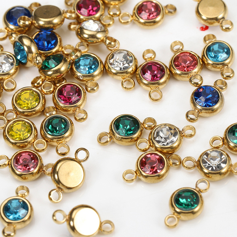 Stainless steel crystal rhinestone beads Golden birthstone charm pendant bracelet jewelry making crafts DIY Stainless steel crystal rhinestone beads Golden birthstone charm pendant bracelet jewelry making crafts DIY