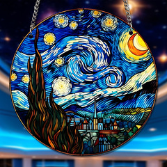 亞馬遜梵高名畫系列彩色圓盤亞克力家居牆面裝飾鏈條掛件掛飾