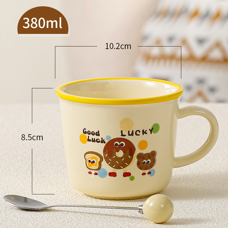 Taza de cerámica de regalo encantadora taza de regalo para niños taza de agua de dibujos animados taza de café doméstica con cubierta cuchara para niños