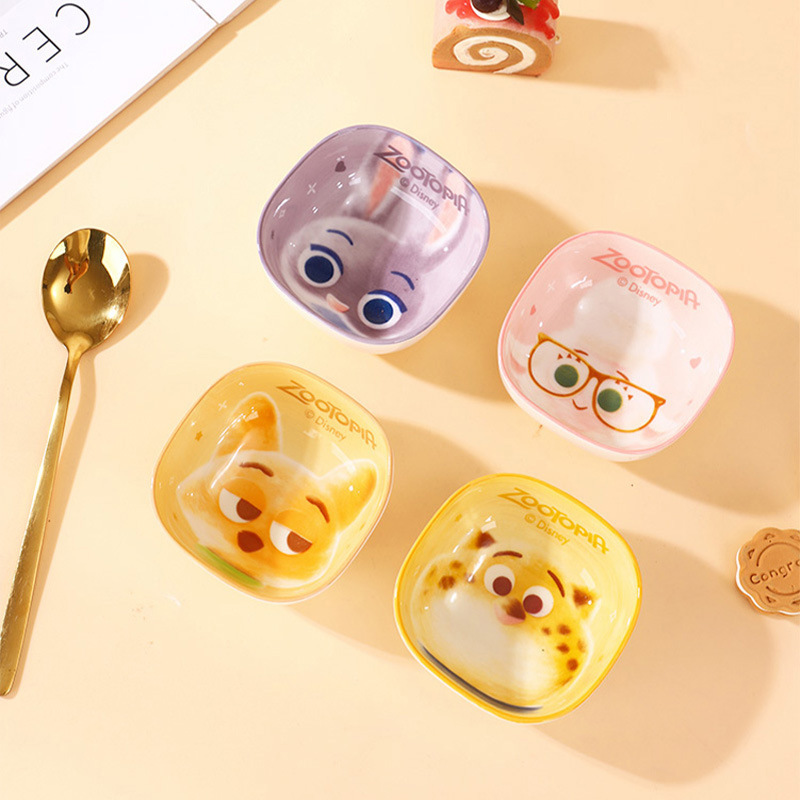 Zootopia Dipping Sauce Dish 3.75inch New Model High Aesthetic Value Household Hot Pot Dish Vinegar Square Dish Underglaze Color