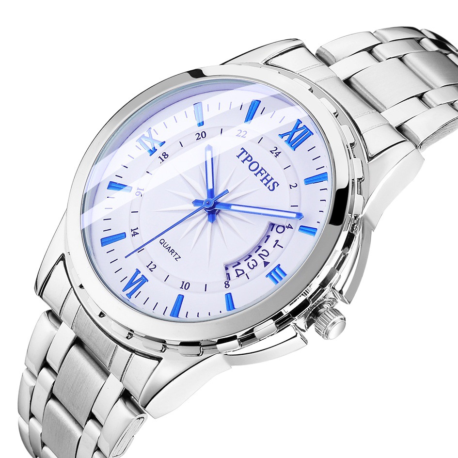 Tpofhs New Quartz Watch Steel Band Blue Light Calendar Gradient Color Sunburst Pattern Watch Men's Factory British Business Watch