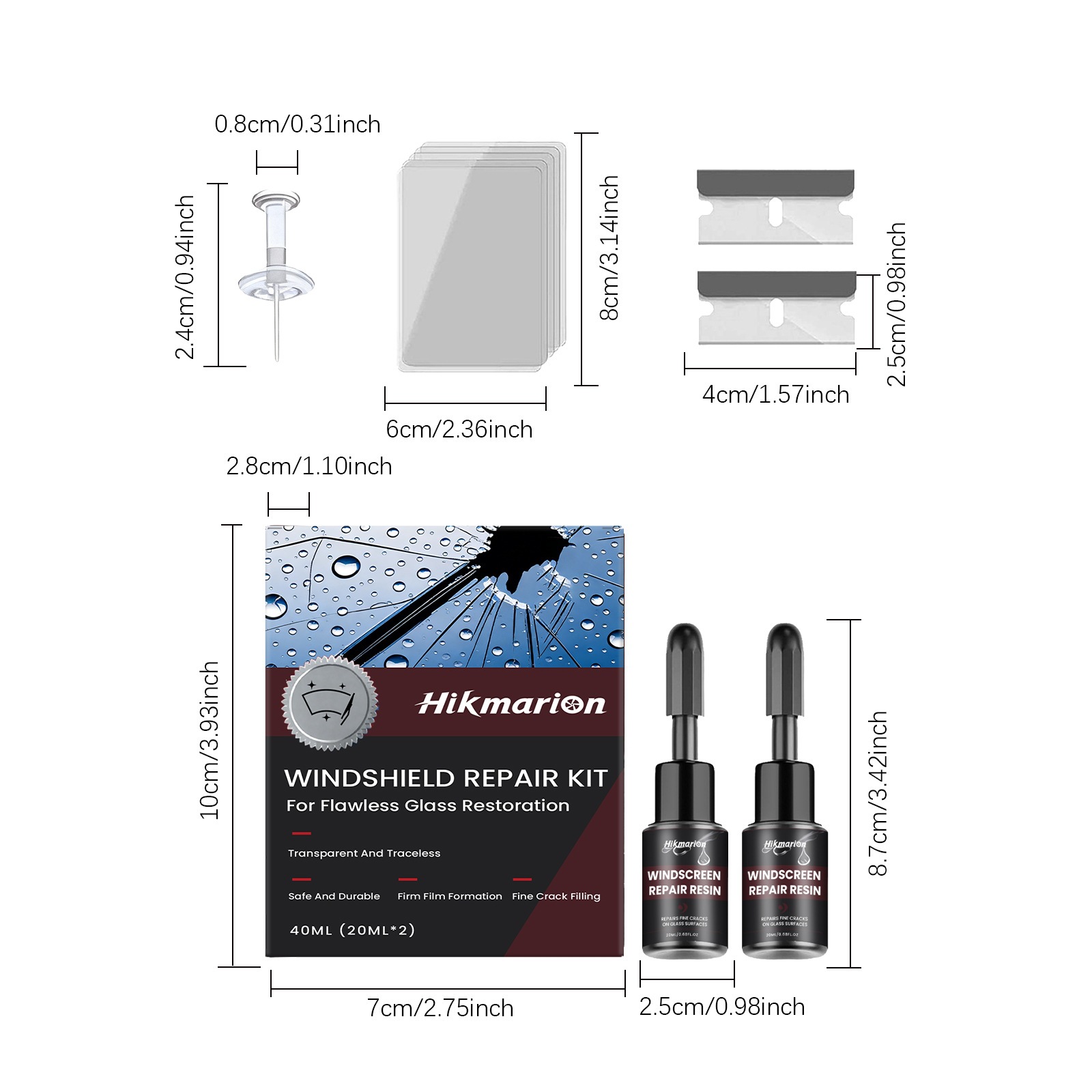 Hikmarion Car Windshield Care Kit for Daily Repair, Refurbishment, and Maintenance of Car Window Glass Cracks