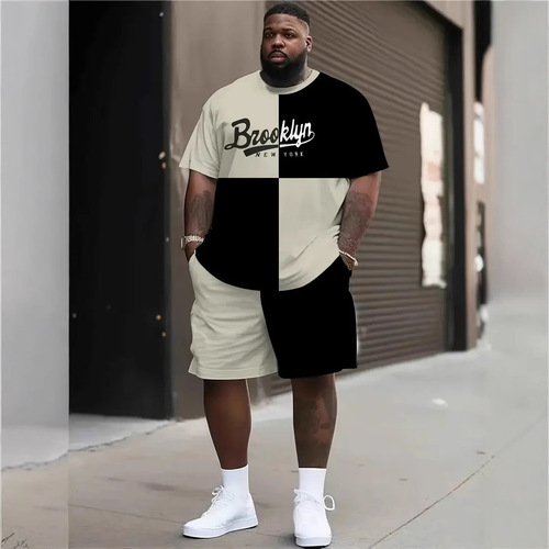 Temu Summer T-shirt & Shorts Set: Casual Beachwear with 3D Digital Print and Lettered Design