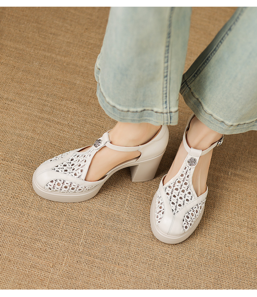 Sandal cao gót nữ mũi nhọn quai chữ T đế dày gót 8.5 cm phong cách vintage — đen chi tiết 10