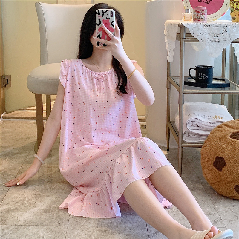 2025 estilo princesa coreana vestido lindo suelto rayón ropa de hogar seda de algodón camisón mujeres verano delgado