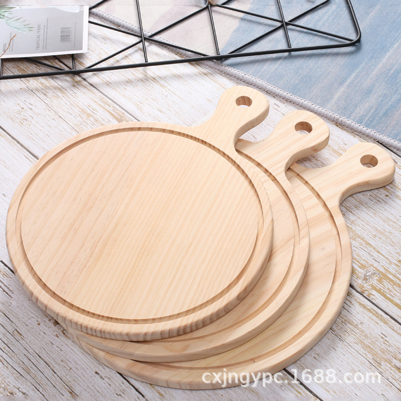 家用牛排披萨木质托盘餐厅酒店木制托盘圆形面包点心实木装饰托盘