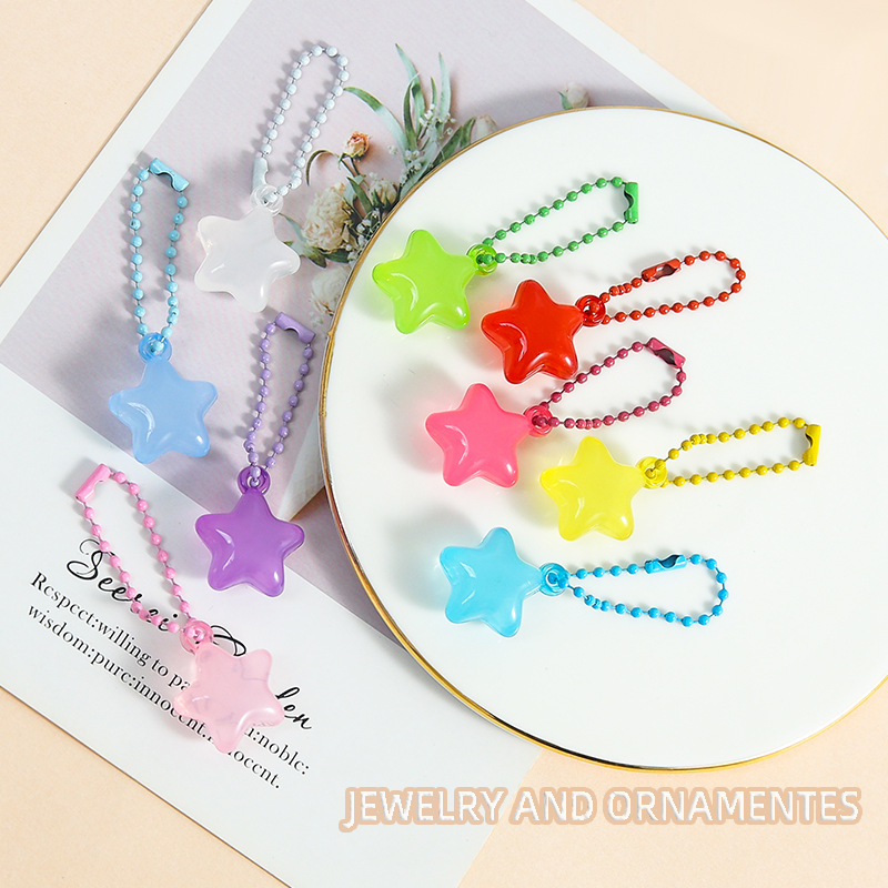 Cute and Fresh Lucky Star Transparent Five-Pointed Star Bead Chain Keychain DIY Mobile Phone Chain Bag Pendant Jewelry Wholesale