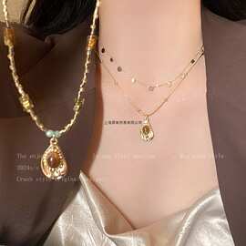 金色虎眼石项链女款美拉德中古配饰2025新款轻奢小众高级感毛衣链