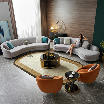 新款北欧小户型组合客厅弧形沙发现代简约美式样板房影楼异形家具