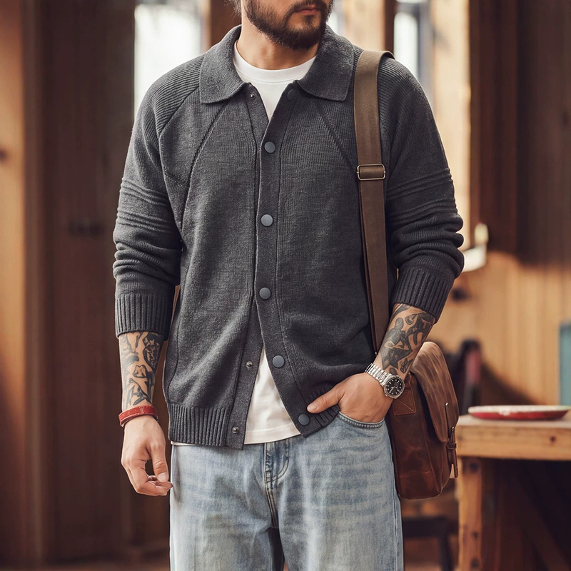 High-End Heavyweight Lapel Cardigan Sweater for Men, 2026 Autumn and Winter New Style, Thickened American-Style Loose Casual Knitwear High-End Heavyweight Lapel Cardigan Sweater for Men, 2026 Autumn and Winter New Style, Thickened American-Style Loose Casual Knitwear