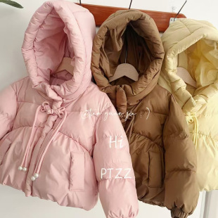 Korean Style Girls' Winter Wear New Children's Short Thickened Warm Mid-Big Children's Hooded Jacket