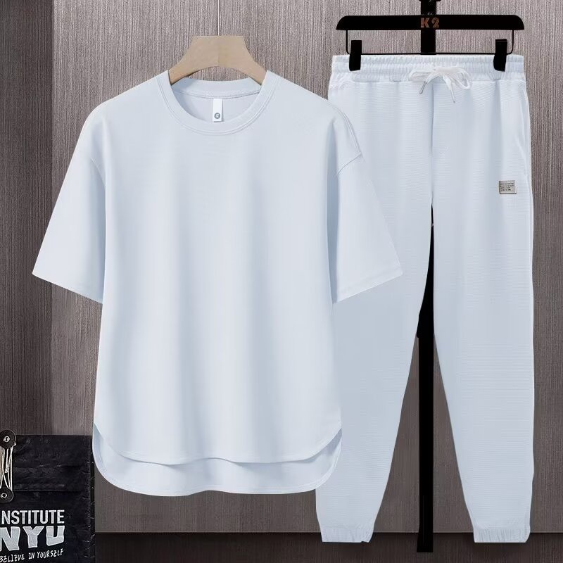 Men's Minimalist Sportswear Set - Breathable Pure Color T-Shirt And Lounge Pants For Casual Street Style_viptrois.com