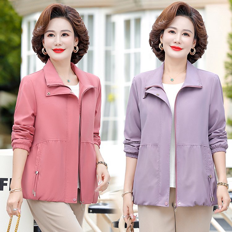 Small mother spring 2025 new plus size jacket clothes middle-aged women's spring and autumn trench coat thin coat