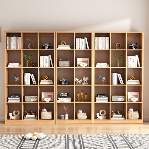 All solid wood floor-standing bookshelf simple children's storage rack student home bookcase combination grid cabinet wall display cabinet