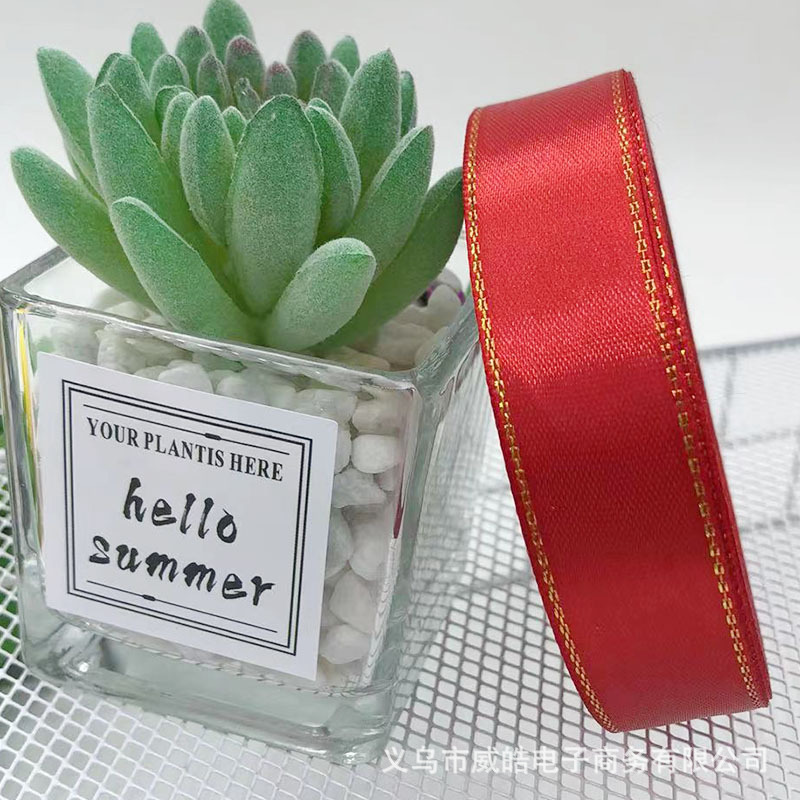 2,5 cm doble borde de oro cinta ramo de flores embalaje cinta caja de regalo arco decoración cinta floral