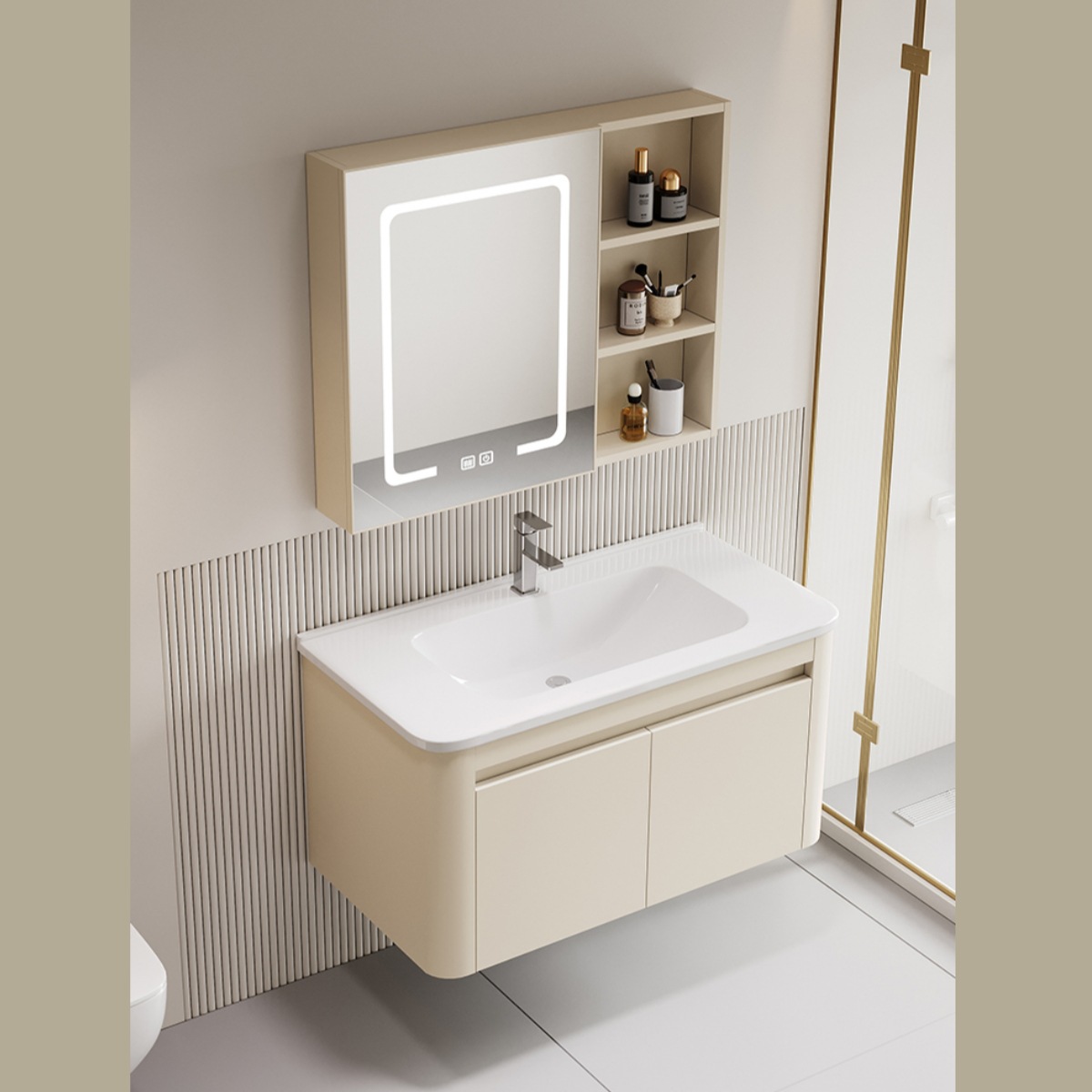 Gabinete de baño de arco circular de panal de aluminio espacial grueso integrado tipo pared cerámica lavabo lavabo lavabo facial