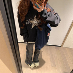 美式复古套头连帽卫衣女2025早秋宽松设计字母星星图案休闲外套潮